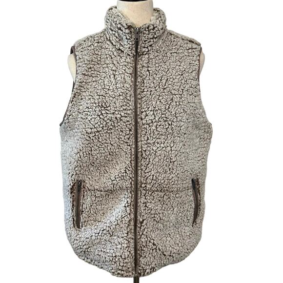 Thread + Supply Womens Large Sherpa Vest Gray Full Zip FrontPockets High Neck - Picture 1 of 14